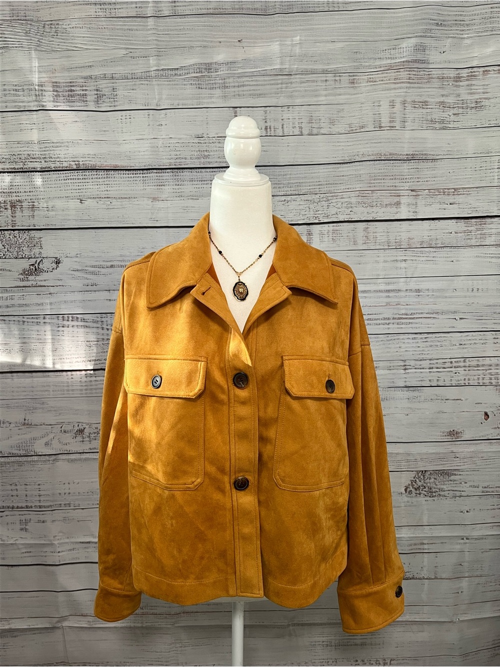 bagatelle Mustard Suede Button-Front Utility Jacket